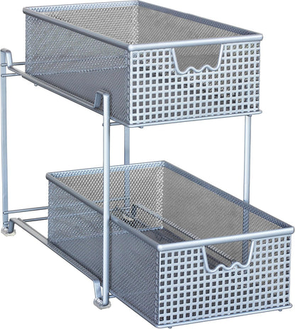 DecoBrothers 2 Tier Bathroom Storage Organizer with Pull-Out Drawer, Silver