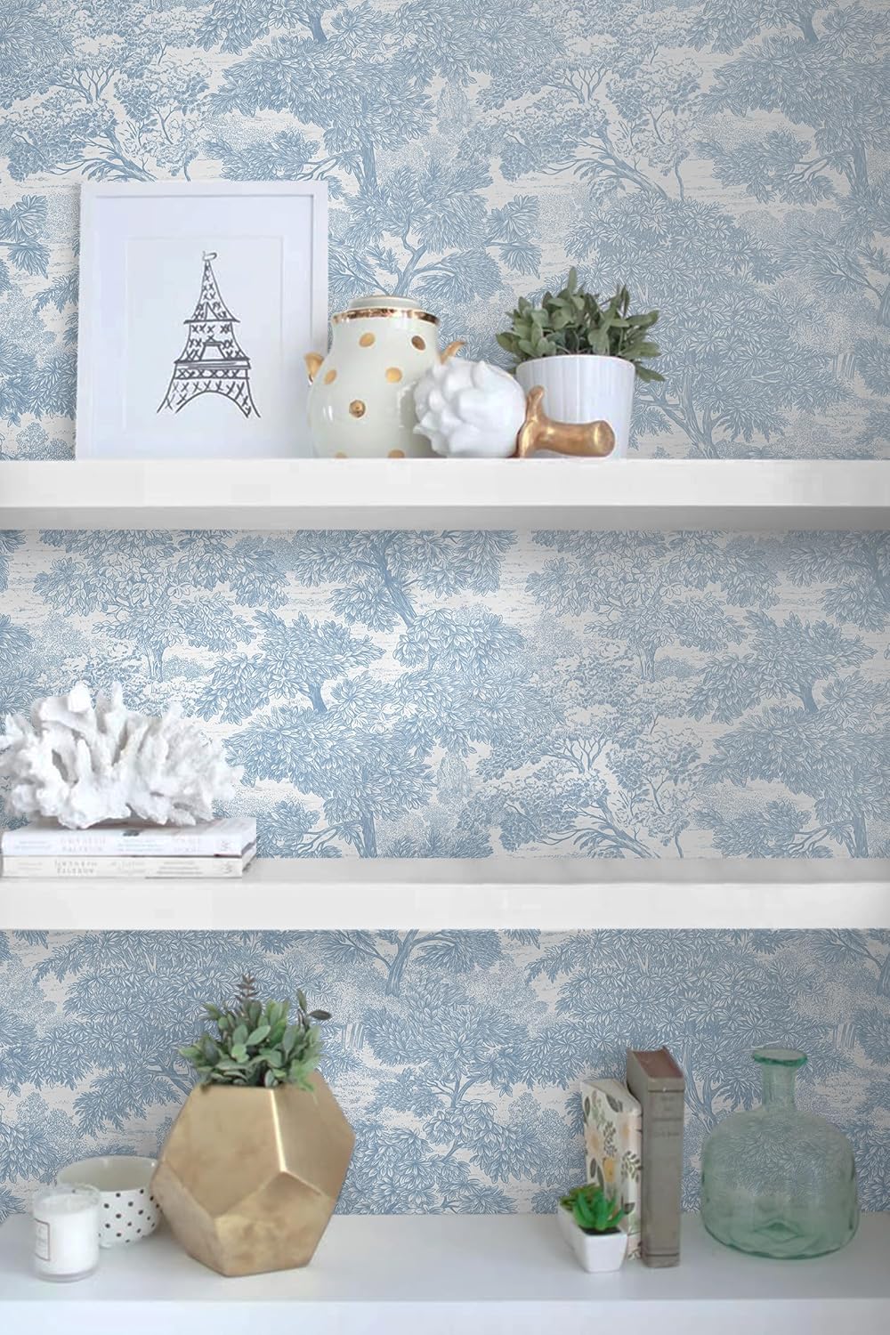 Safiyya Peel and Stick Wallpaper Beige Forest Contact Paper 17.3" x 118" Vintage Tree Wall Paper Renter Friendly Self Adhesive Removable Wallpaper for Bathroom Vinyl Off-White
