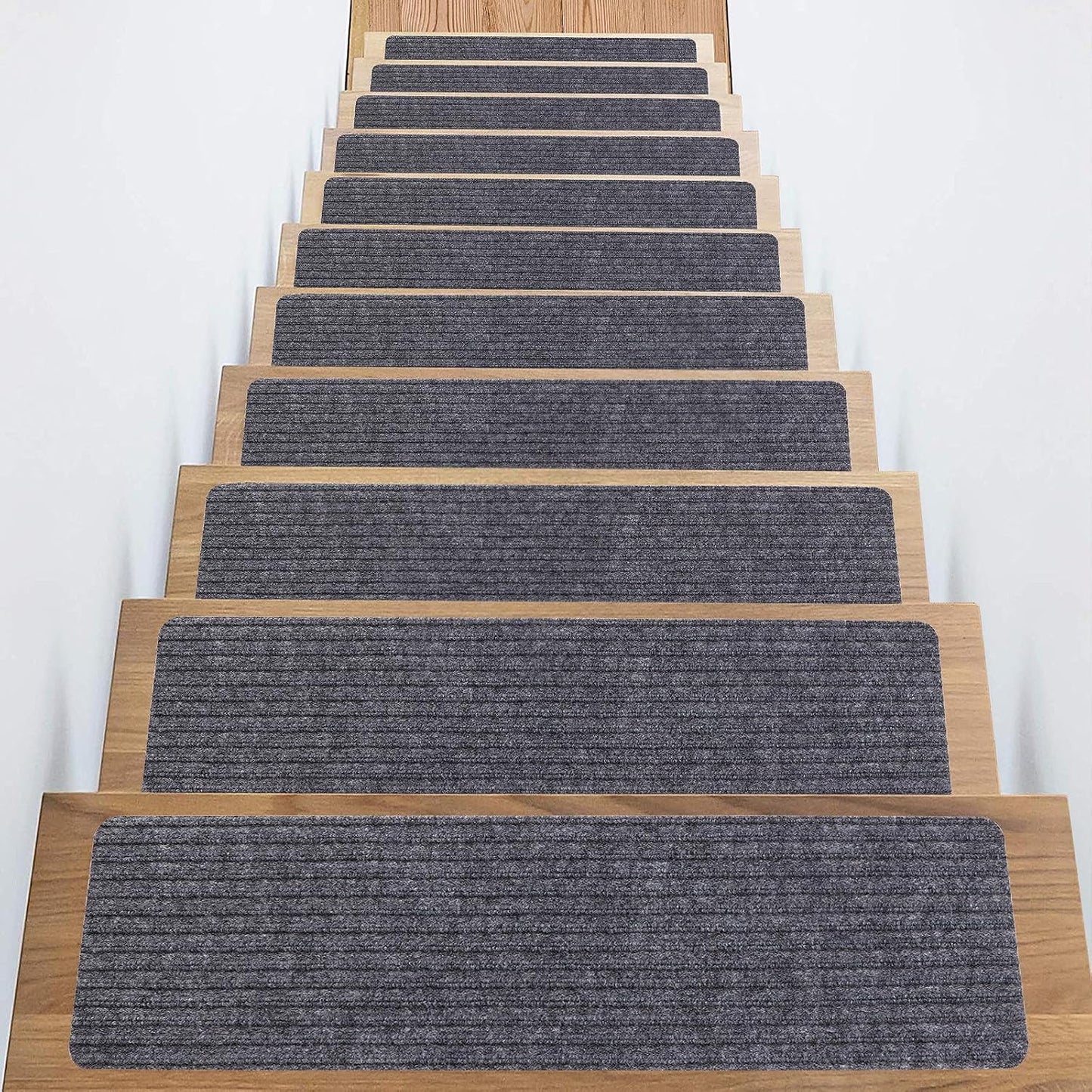 Stair Treads Non-Slip 16 Pack 8"x30" - Carpet Stair Runner for Indoor Wooden Steps with TPE Backing & Anti-Skid Surface, Reusable Adhesive Safety Rug for Kids/Elder/Pet-Friendly - Brown