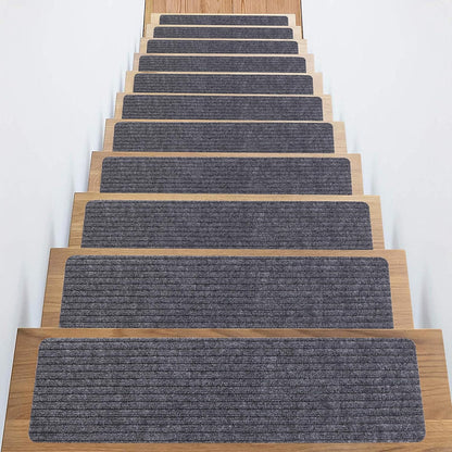 Stair Treads Non-Slip 16 Pack 8"x30" - Carpet Stair Runner for Indoor Wooden Steps with TPE Backing & Anti-Skid Surface, Reusable Adhesive Safety Rug for Kids/Elder/Pet-Friendly - Brown