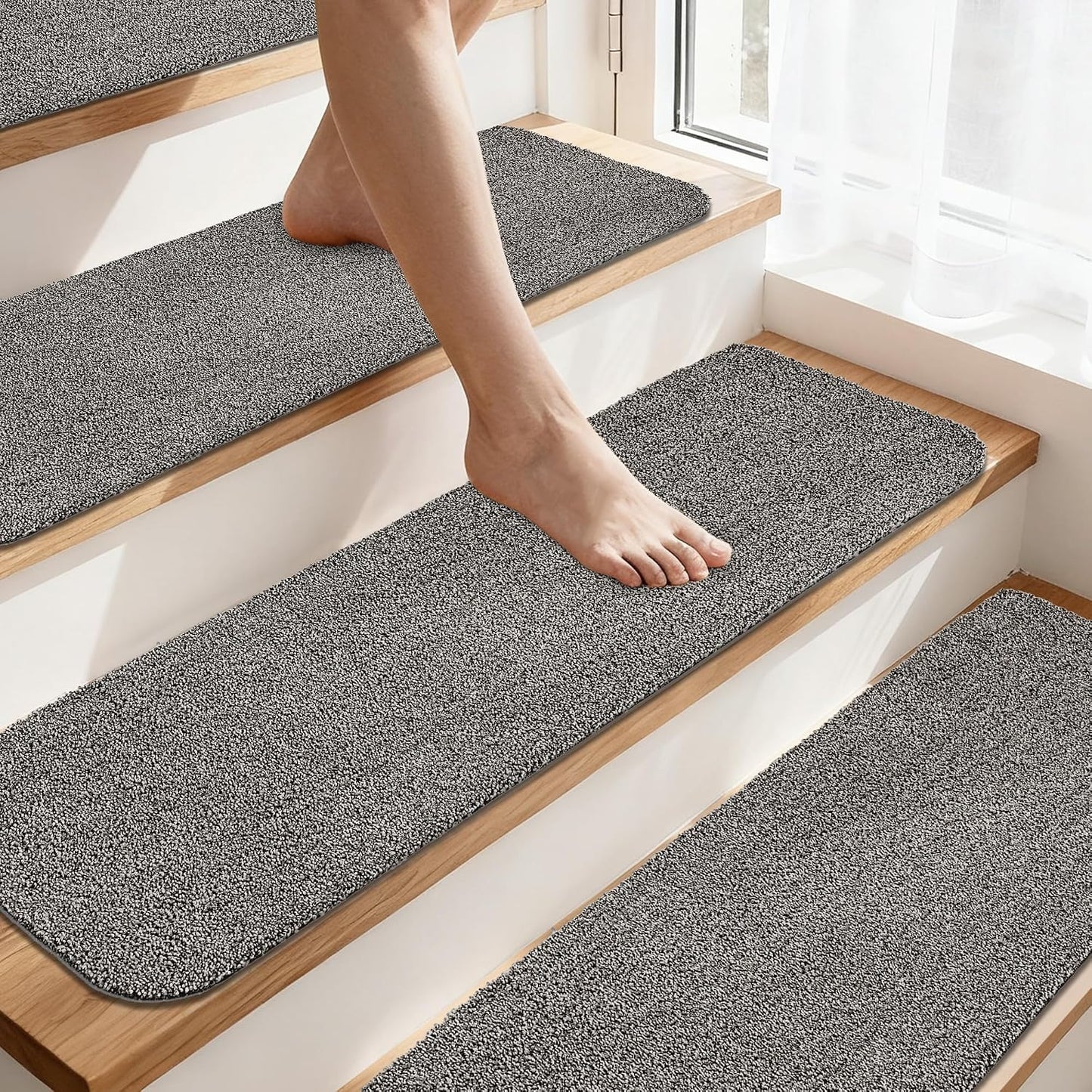 COSY HOMEER Stair Treads for Wooden Steps Non-Slip Carpet Mat,4pcs,Brown | Cut to Size,Peel and Stick,Washable,Residue Free,Self Adhesive,Stair Runner for Kid Elder Pet,28“x9”Carpet Stair Treads