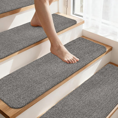 COSY HOMEER Stair Treads for Wooden Steps Non-Slip Carpet Mat,4pcs,Brown | Cut to Size,Peel and Stick,Washable,Residue Free,Self Adhesive,Stair Runner for Kid Elder Pet,28“x9”Carpet Stair Treads