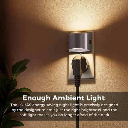 L LOHAS LED Night Lights Plug into Wall 2 Pack, Dusk to Dawn Sensor Nightlight, Brightness Adjustable, 3000K Soft White