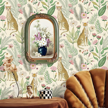 Floralplus Peel and Stick Wallpaper Leopard Jungle Removable Wallpaper for Bathroom Renter Friendly Wallpapers Self Adhesive Animal Floral Contact Paper for Accent Wall 17.5 x 118 in