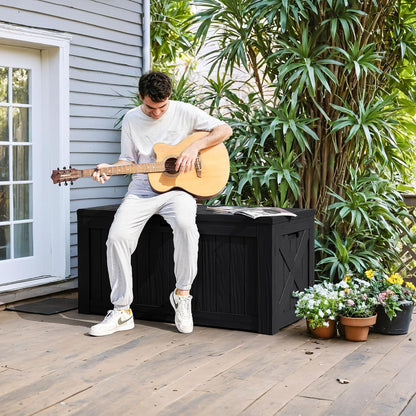 Greesum 120 Gallon Deck Box, Resin Outdoor Storage Container for Patio Furniture, Garden Tools, Pool Accessories, Weatherproof, Lockable, Black
