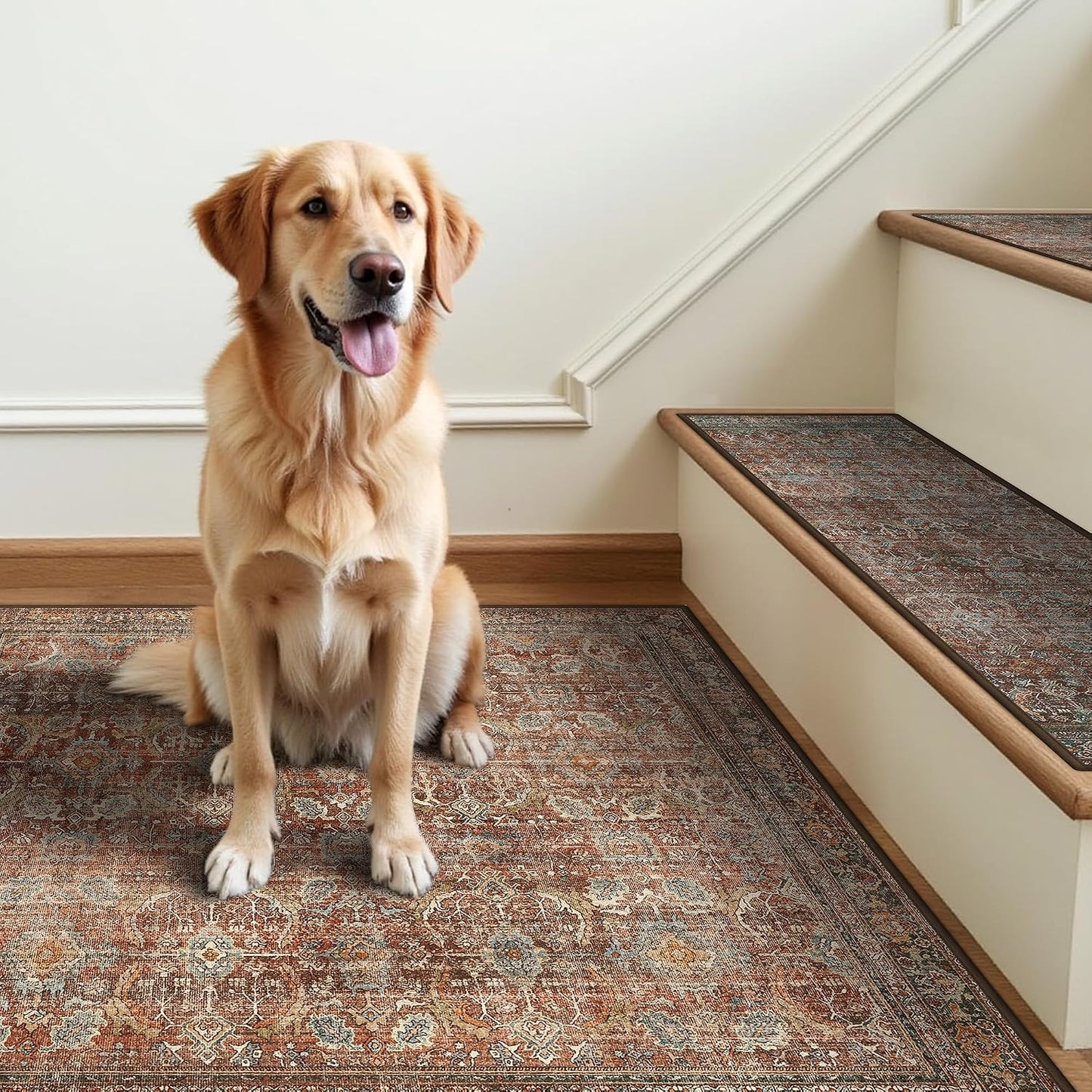 sarben Non Slip Stair Treads for Wooden Steps 15PCS - 8"x30" Indoor Safety Carpet, Edging Mats with TPE Adhesive Backing, Pet and Elderly Friendly Stair Rugs (Taupe) - Colors B