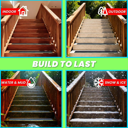 LifeGrip Anti Slip Traction Treads 10 Pack, 6"x32" with Glow in Dark Stripe, Best Grip Tape Grit Non Slip, Outdoor Non Skid Tape, High Traction Friction Abrasive Adhesive for Stairs Step
