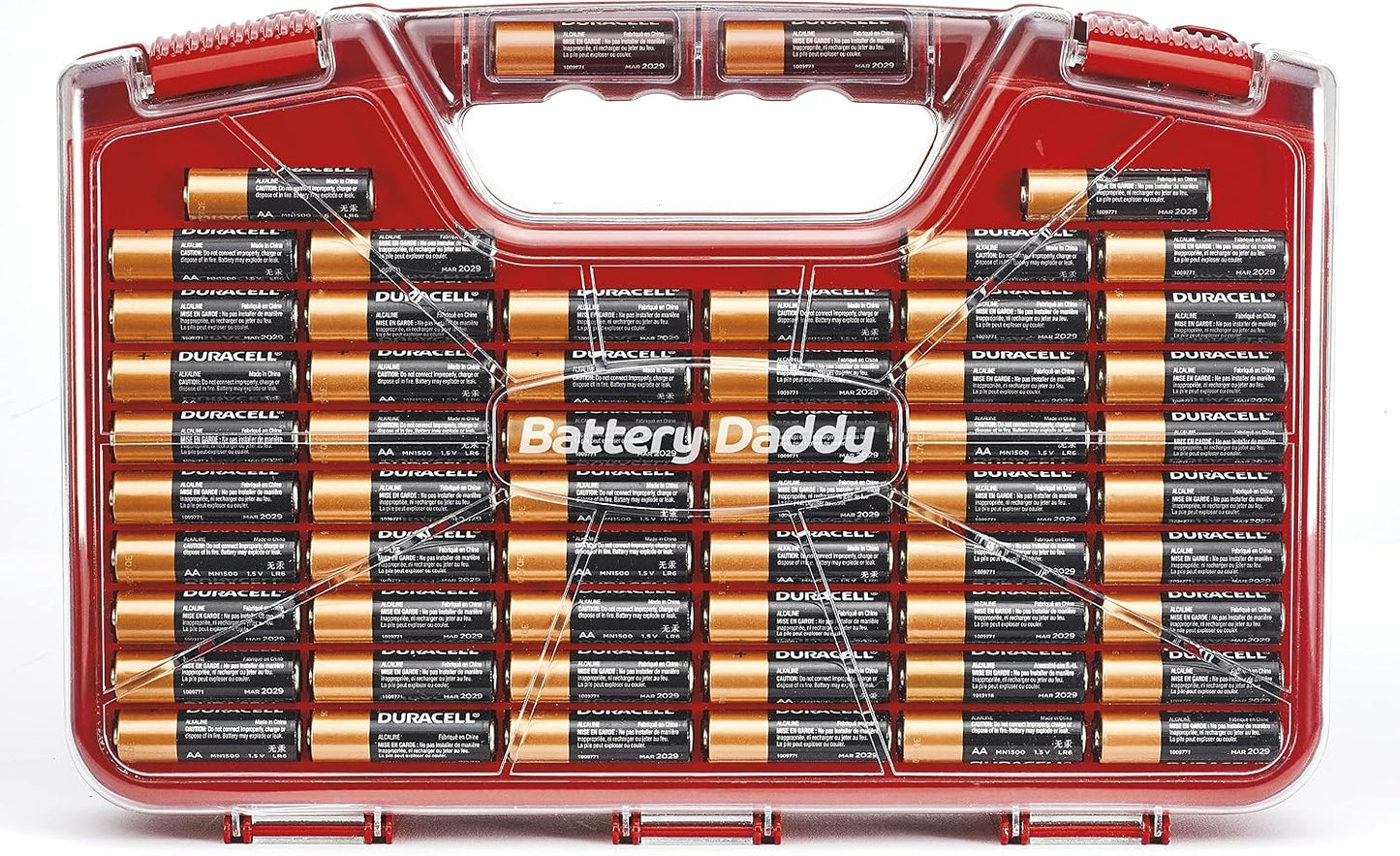 Battery Daddy Storage & Organizer Case with Tester, Stores & Protects Up to 180 Batteries, Double-Sided, Clear Locking Lid, Secure Latches & Portable Carrying Handle - White (Batteries Not Included)