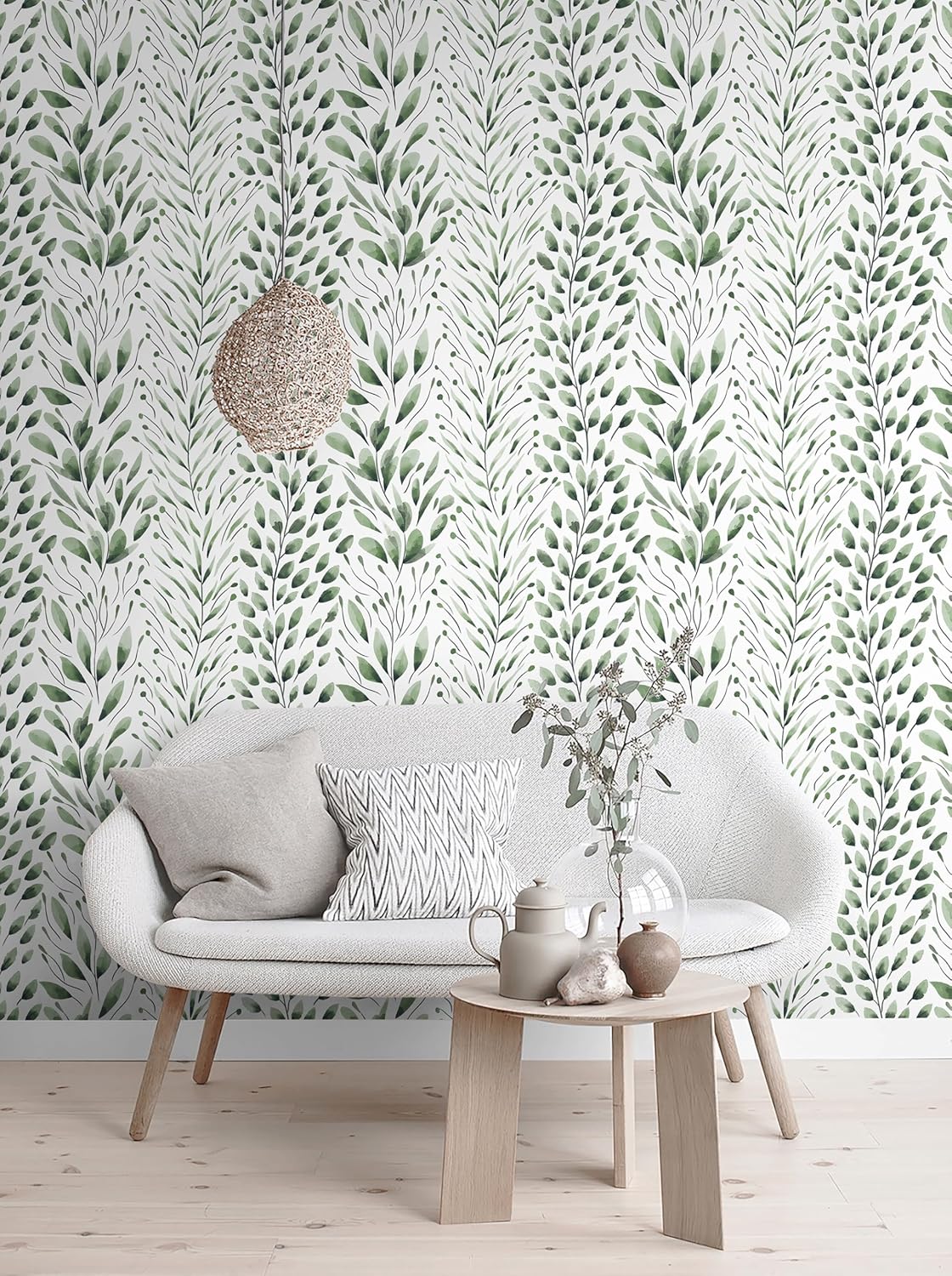 Safiyya Peel and Stick Wallpaper Boho Modern Beige Leaf Contact Paper Peel and Stick Wall Paper Self Adhesive Removable Wallpaper for Bedroom Bathroom Vinyl Roll 78.7"x17.3"