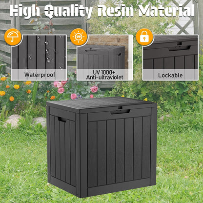 NUNU LAB Outdoor Storage Box, 45 Gallon Outside Deck Box Waterproof, Resin Outdoor Storage Cabinet With Lockable Lid, Backyard Storage Bench For Garden Tools, Patio Cushions, Pool Tools, Black
