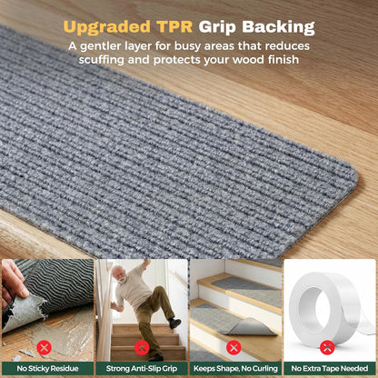 MBIGM 8" X 30" (15 in Pack) Nonslip Carpet Stair Treads Non-Skid Safety Rug Slip Resistant Indoor Runner for Kids Elders & Pets with Reusable Adhesive - Brown - Non Slip Stair Treads Indoor