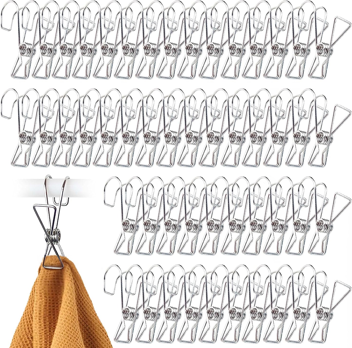 12+2 PCS 304 Stainless Steel Short Tail Hanger Clip with Hook, Durable Hanging Clips, Heavy Duty Multifunctional Hangers Use for Display Storage Items