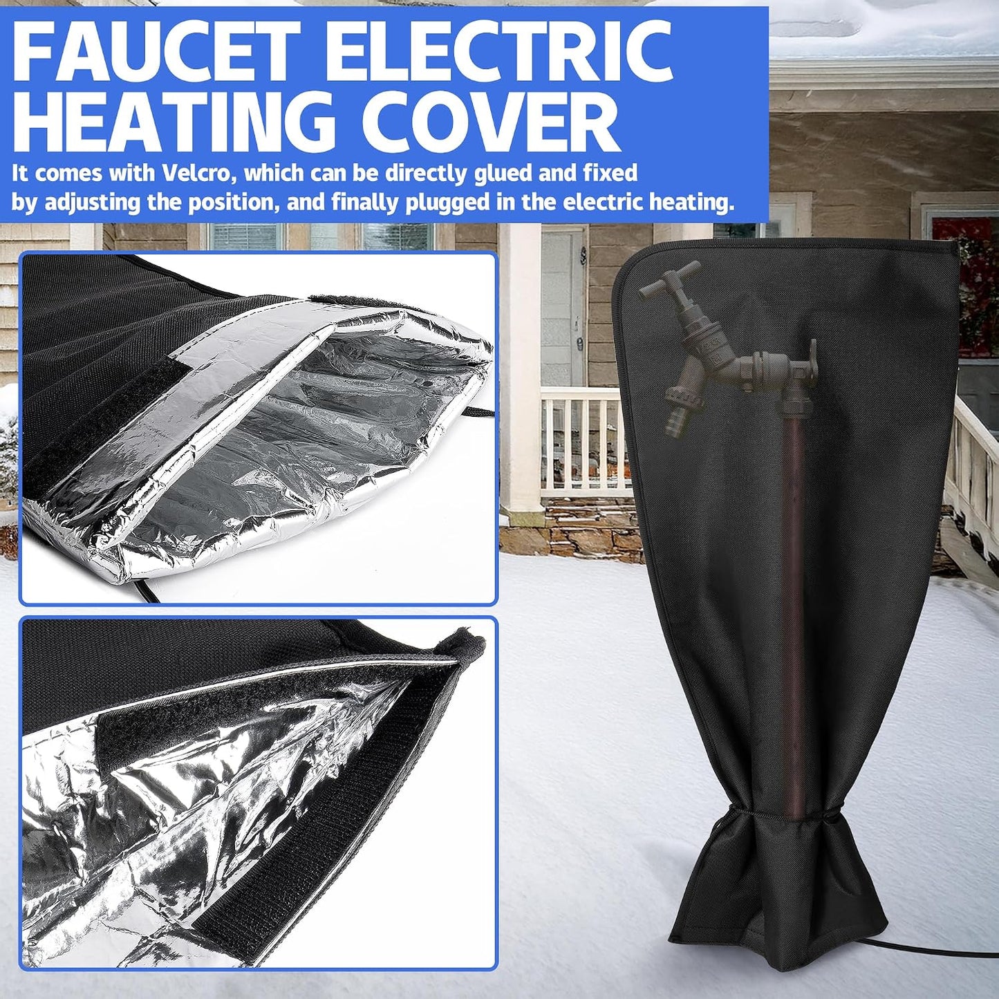 codree Heated Outdoor Faucet Covers for Winter, 25.1" x 11.8" Waterproof Insulated Spigot Cover Freeze Protection, Reusable Garden Pipe Wrap Insulation Faucet Socks for Outside Lawn Yard Water Faucets