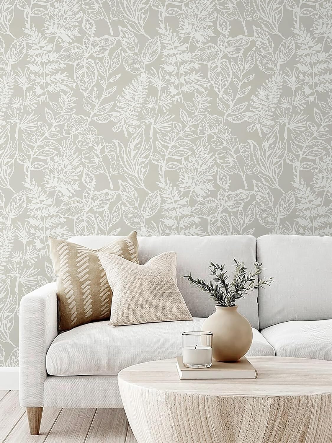 Safiyya Peel and Stick Wallpaper Boho Modern Beige Leaf Contact Paper Peel and Stick Wall Paper Self Adhesive Removable Wallpaper for Bedroom Bathroom Vinyl Roll 78.7"x17.3"