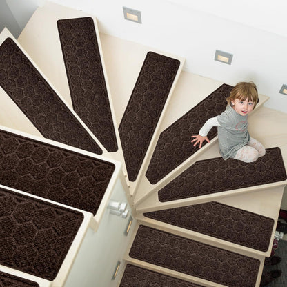 15 Pack 8 "X 30" Non-Slip Carpet Stair Treads for Indoor Wooden Steps, Made of Polyester and Reusable Adhesive, Suitable for Kids Elders and Pets（Black Lines）