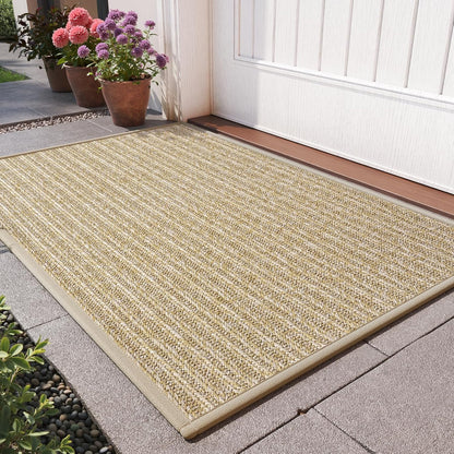 Front Door Mat 17"x30", Heavy Duty Waterproof Dirt Trapping Non-Slip Doormats, Low Profile Entrance Mats for Front Indoor/Outdoor, Brown