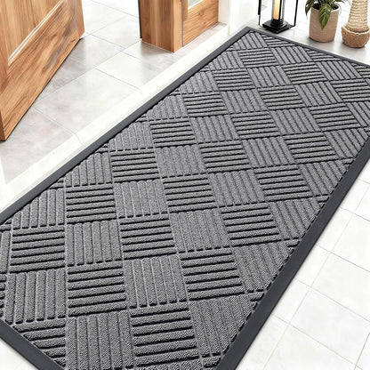 OLANLY Front Door Mat Outside Entrance 29.5x17, Absorbent, Heavy Duty Sturdy Natural Rubber Doormat Indoor Outdoor, Stain and Fade Resistant, Non-Slip Low Profile Floor Mat for Entryway, Grey Diamond
