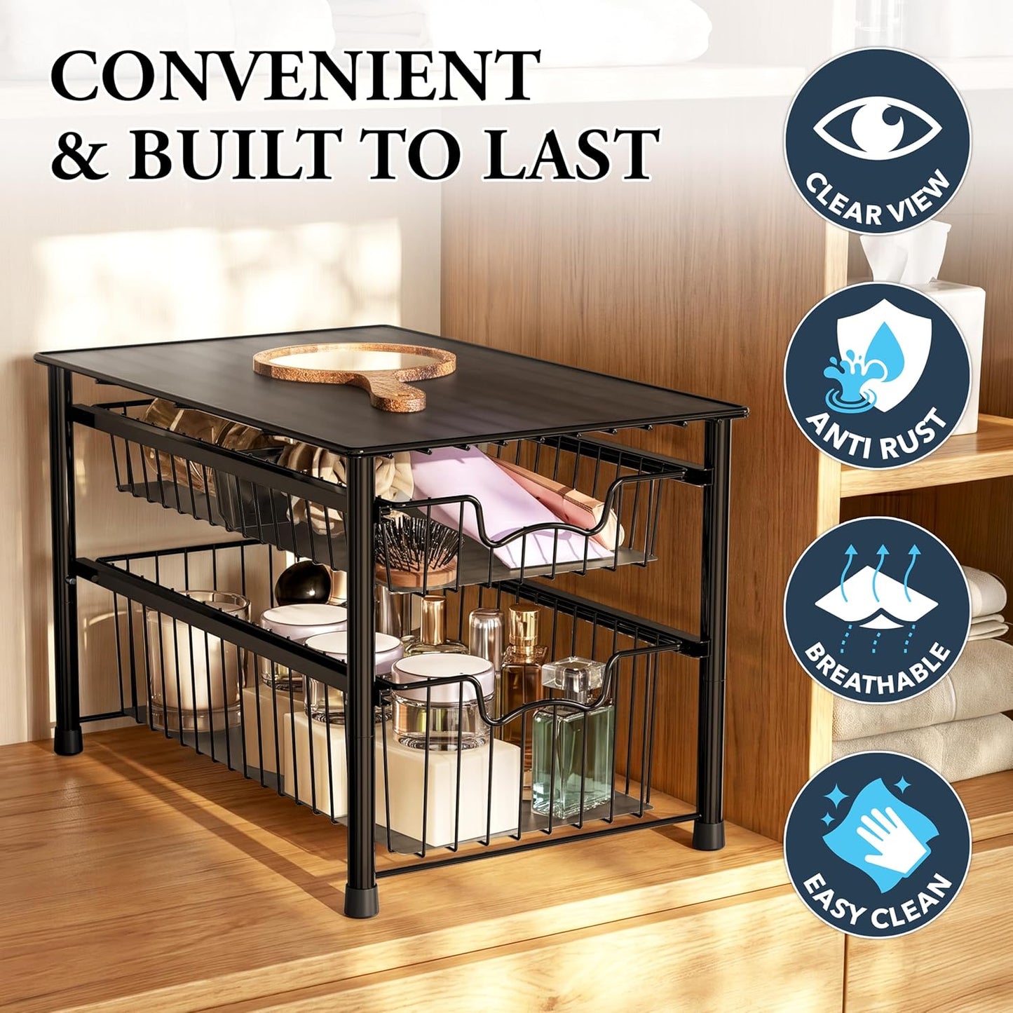 Simple Houseware Stackable 2 Tier Sliding Basket Organizer Drawer, Chrome