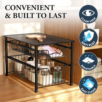 Simple Houseware Stackable 2 Tier Sliding Basket Organizer Drawer, Chrome