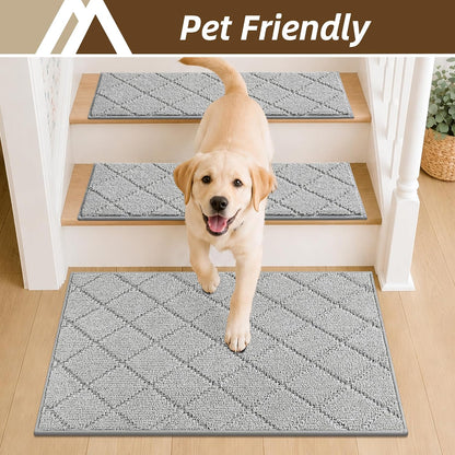 COSY HOMEER Edging Stair Treads Non-Slip Carpet Mat 28inX9in Indoor Stair Runners for Wooden Steps, Edging Stair Rugs for Kids and Dogs, 100% Polyester TPE Backing(4pc, Beige)