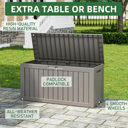 Outdoor Storage Box, 45 Gallon Deck Box with Lockable Lid, Waterproof Resin Storage Bin for Cushions, Garden Tools, Patio Furniture, Grey