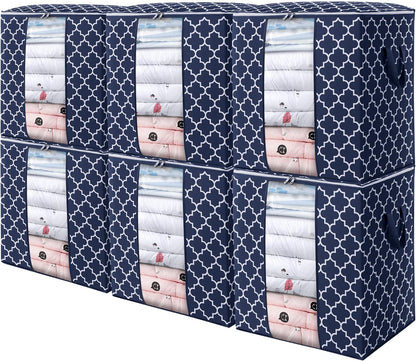 WISELIFE Storage Bags 3 Pack/100L Large Blanket Clothes Organization and Storage Containers for Comforters,Bedding, Foldable Organizer with Reinforced Handle, Clear Window, Sturdy Zippers,Gray