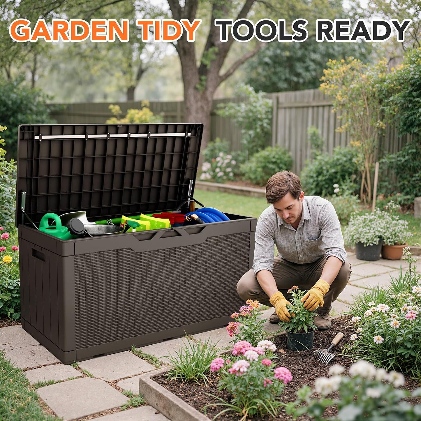 32 Gallon Deck Box Outdoor Indoor Waterproof Storage Box for Patio Furniture, Pool Accessories, Garden Tools, and Cushion Storage, Black