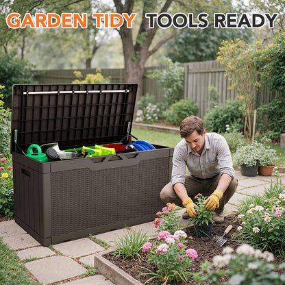 32 Gallon Deck Box Outdoor Indoor Waterproof Storage Box for Patio Furniture, Pool Accessories, Garden Tools, and Cushion Storage, Black