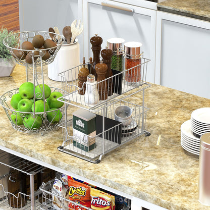 SimpleHouseware 2 Tier Cabinet Wire Basket Drawer Organizer, Brown