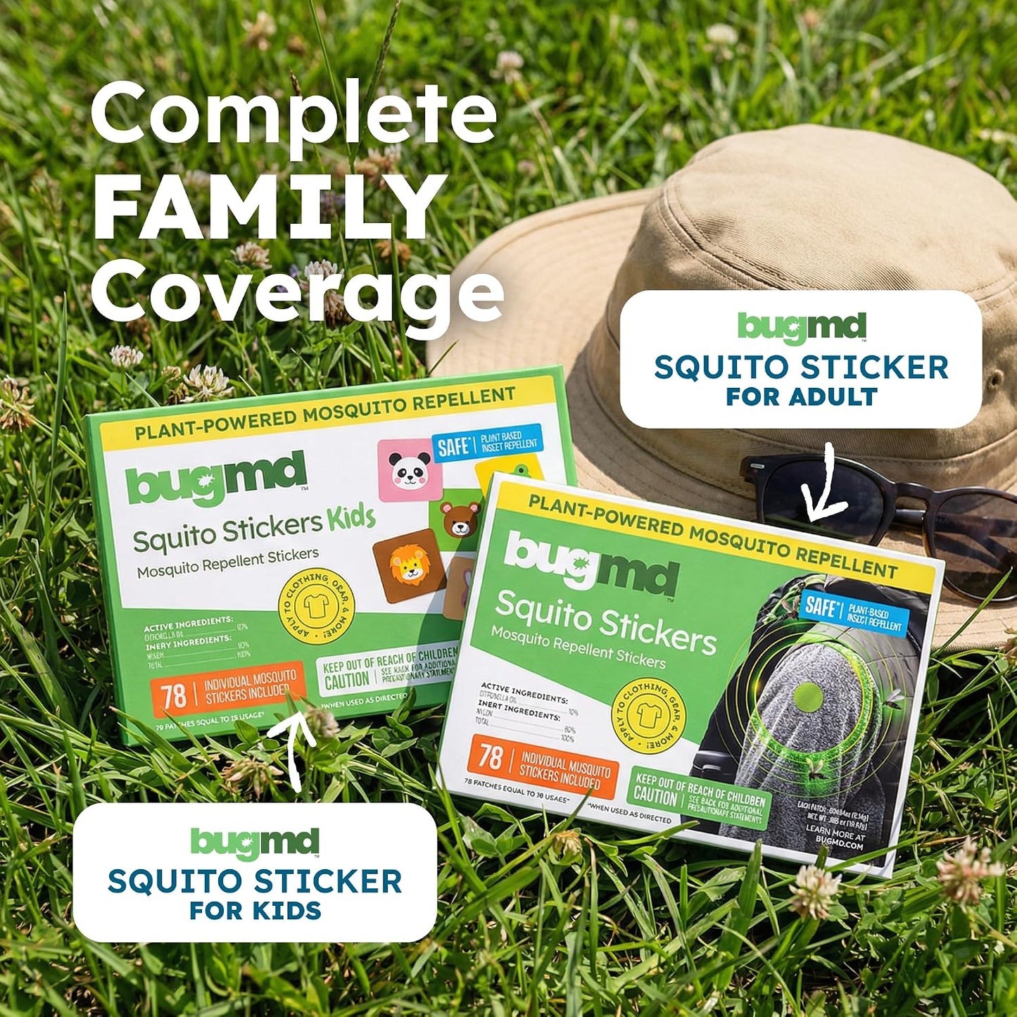 BugMD Squito Stickers Mosquito Repellent Patch Stickers for Adults (78 Patches), Safe & Effective Insect Repellent Patches for Toddlers, Kids, Camping, Beach & Outdoor Essentials