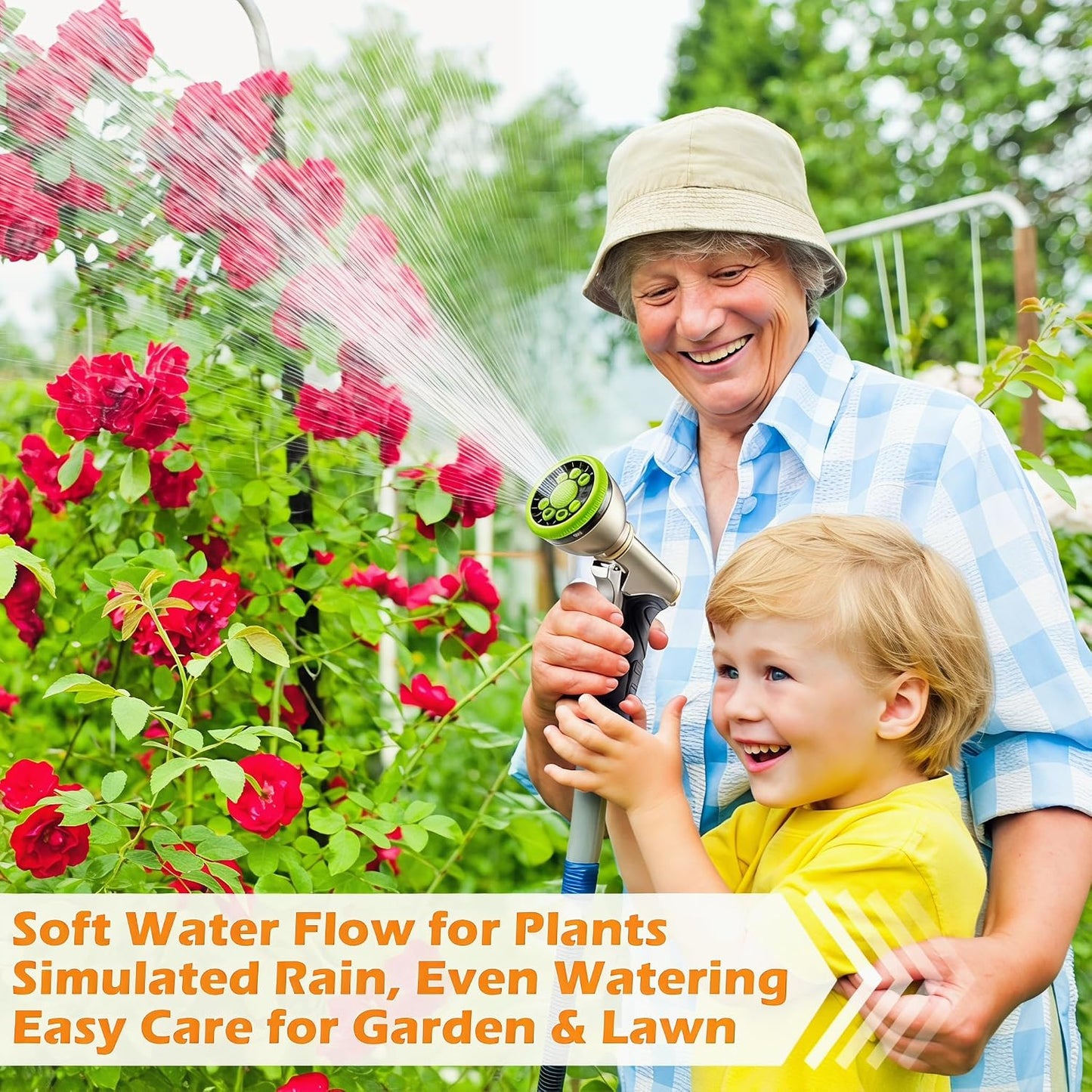 Garden Hose Nozzle,Heavy Duty Metal Hose Sprayer,High Pressure Rust Resistant Water Hose Nozzle with Lockable Trigger,9 Spray Patterns for Car Pet Washing, Plants & Lawns Watering,Outdoor Cleaning