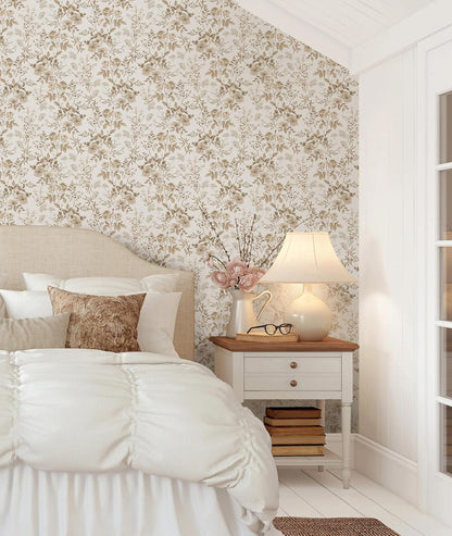 Erfoni 16.9" x118" Boho Floral Peel and Stick Wallpaper Beige Flower and Leaf Contact Paper Self Adhsive Removable Wallpaper Boho Botanical Wall Paper for Bedroom Cabinets Decor Vinyl Roll Waterproof
