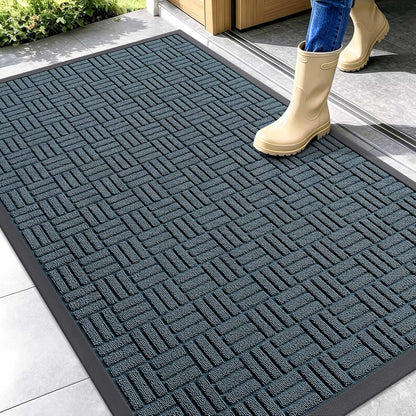 OLANLY Front Door Mat Outside Entrance 29.5x17, Absorbent, Heavy Duty Sturdy Natural Rubber Doormat Indoor Outdoor, Stain and Fade Resistant, Non-Slip Backing Low Profile Floor Mat for Entryway, Grey