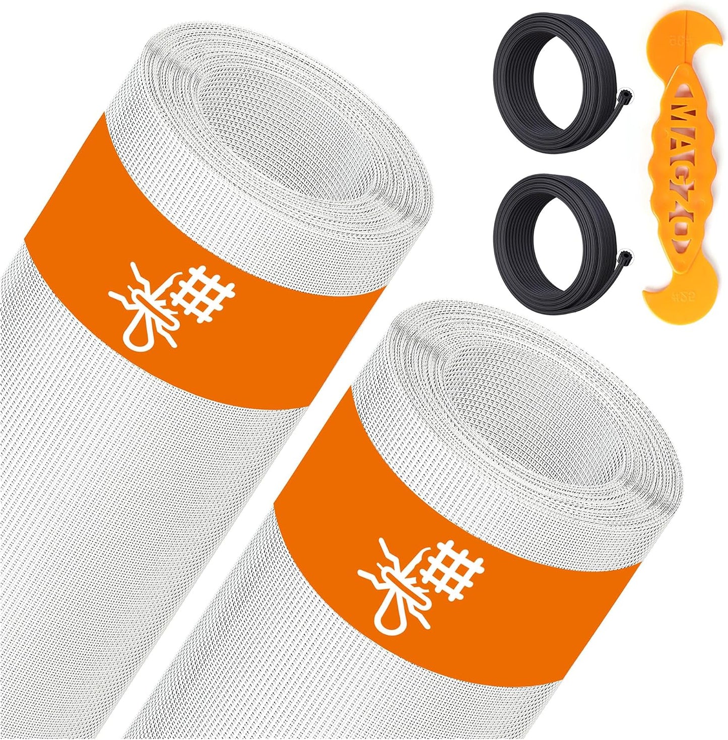 2PACK MAGZO Window&Door Screen Replacement Kit, 48''W x 99''L, with Retainer Spline (Total 65.6 FT) and Press-Fit Roller Tool, Scratch-Proof Polyester, Mesh Roll Repair for Patio, Pet Friendly, Grey