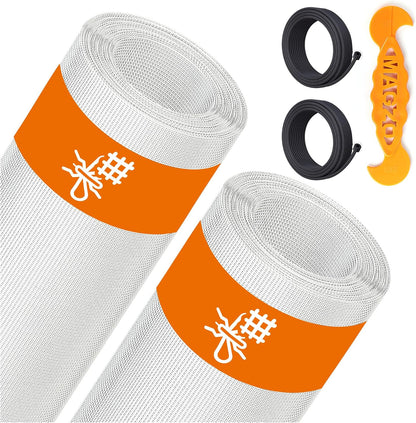 2PACK MAGZO Window&Door Screen Replacement Kit, 48''W x 99''L, with Retainer Spline (Total 65.6 FT) and Press-Fit Roller Tool, Scratch-Proof Polyester, Mesh Roll Repair for Patio, Pet Friendly, Grey