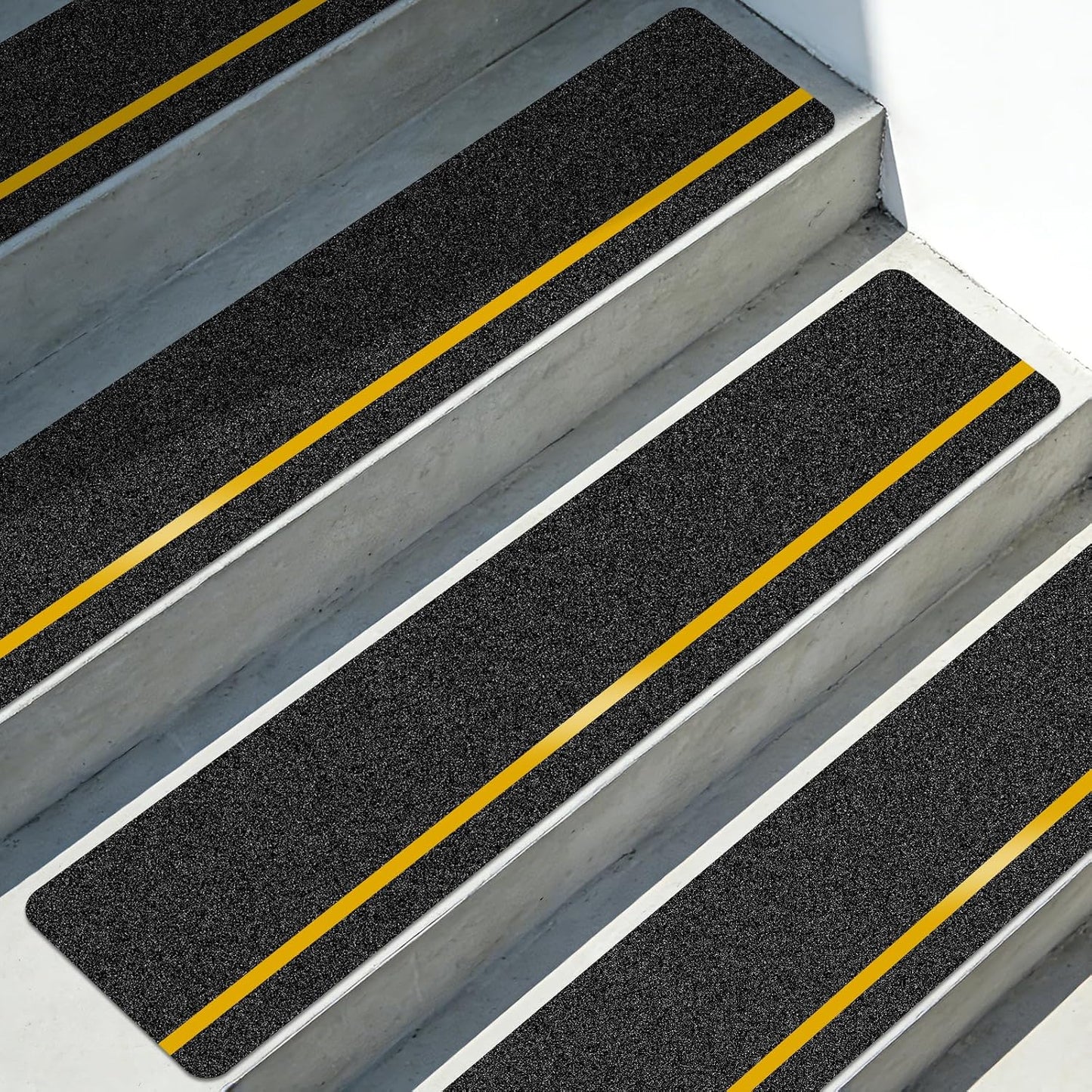10 Pack 6” x 30” Anti Slip Traction Treads with Glow in The Dark Stripe, Outdoor Waterproof Non Skid Pre-Cut Tape with Roller, High Traction Friction Abrasive Adhesive for Stairs Step