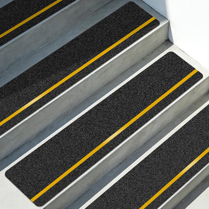 10 Pack 6” x 30” Anti Slip Traction Treads with Glow in The Dark Stripe, Outdoor Waterproof Non Skid Pre-Cut Tape with Roller, High Traction Friction Abrasive Adhesive for Stairs Step