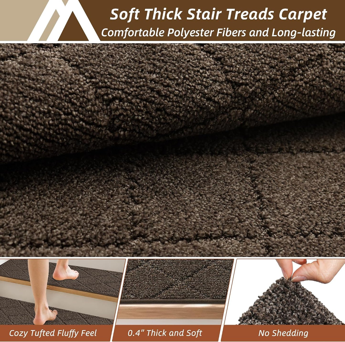 COSY HOMEER Edging Stair Treads Non-Slip Carpet Mat 28inX9in Indoor Stair Runners for Wooden Steps, Edging Stair Rugs for Kids and Dogs, 100% Polyester TPE Backing(4pc, Beige)