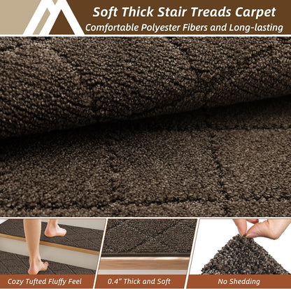 COSY HOMEER Edging Stair Treads Non-Slip Carpet Mat 28inX9in Indoor Stair Runners for Wooden Steps, Edging Stair Rugs for Kids and Dogs, 100% Polyester TPE Backing(4pc, Beige)