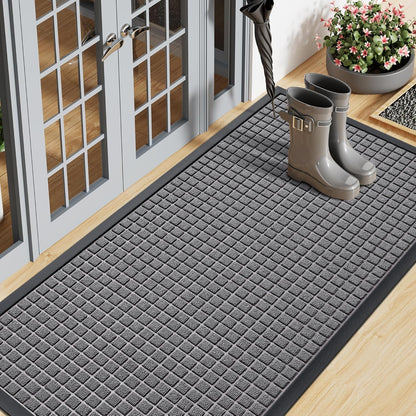 Smiry Front Door Mat Outside Entrance, Heavy Duty Natural Rubber Doormat, Non Slip, Trap Dirt and Moisture, Easy Clean, Low Profile Welcome Floor Mats for Indoor Outdoor Entry, 29.5x17 Inch, Black