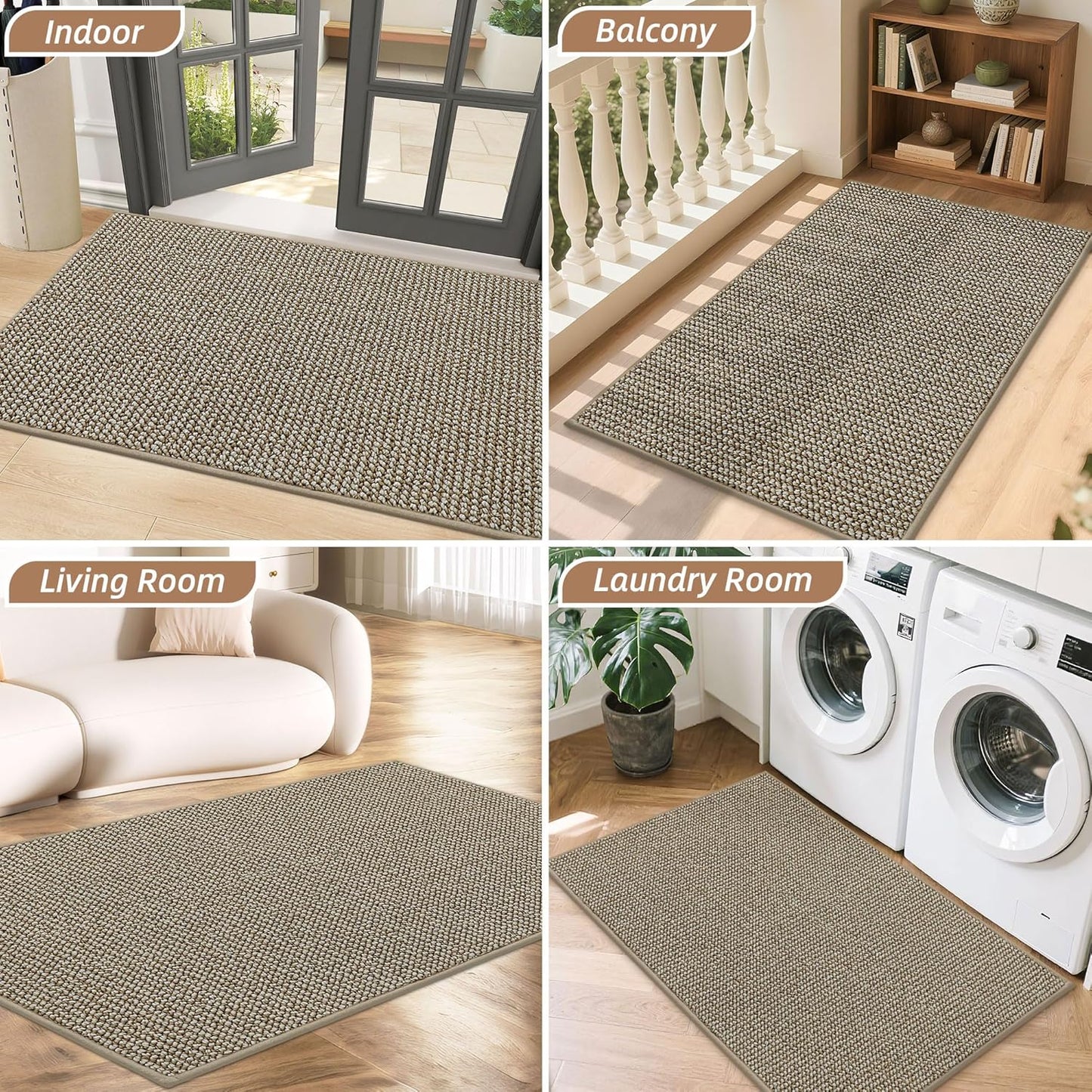 BEQHAUSE Dirt Trapper Door Mat 20" x 32", Non-Slip Washable Doormats Entrance Mat, Dirt Resistant and Absorbent Welcome Mat, Low Profile Floor Mats for Front Back Door and Entryway, Beige