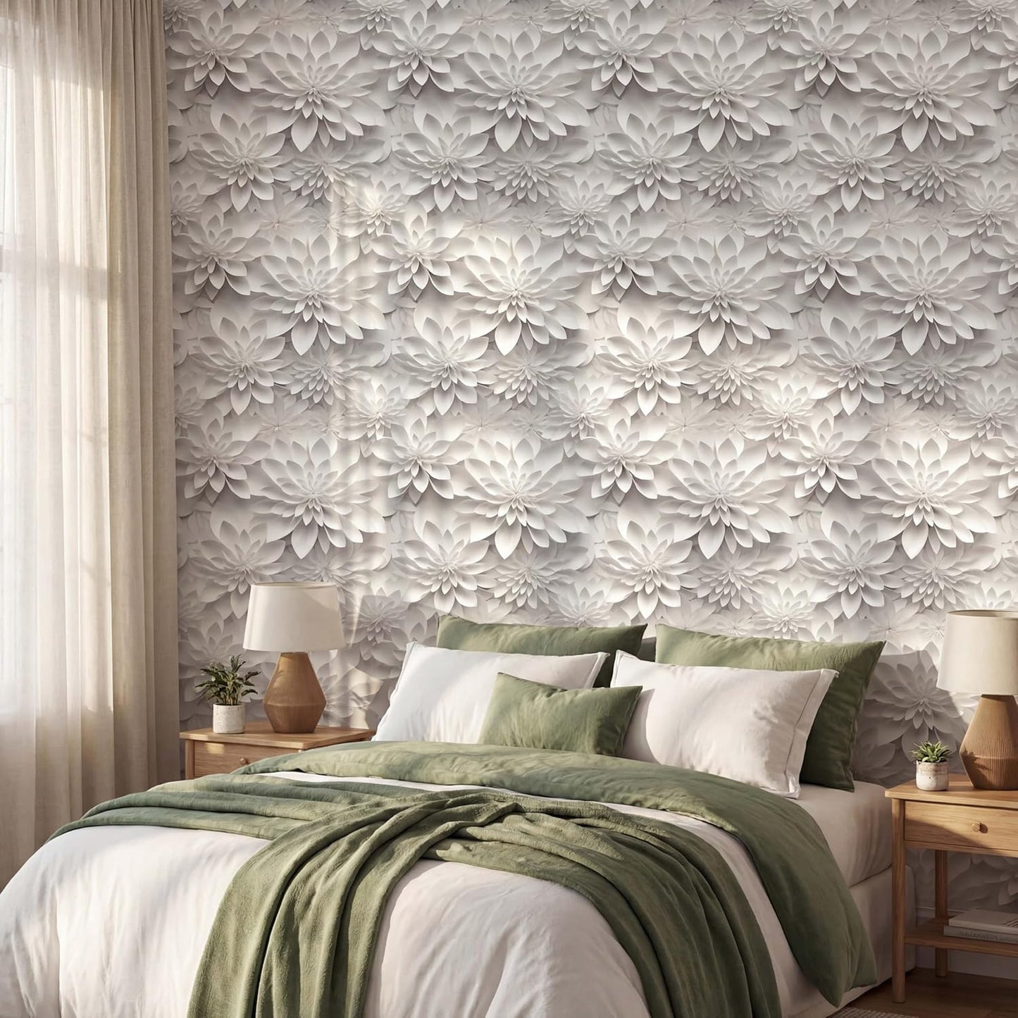 Floral Peel and Stick Wallpaper 3D Effect Interior Wall Décor Contact Paper Self Adhesive Removable Renter Friendly for Bedroom Living Cabinet Room 17.7in x 9.8ft (Not Textured Wallpaper