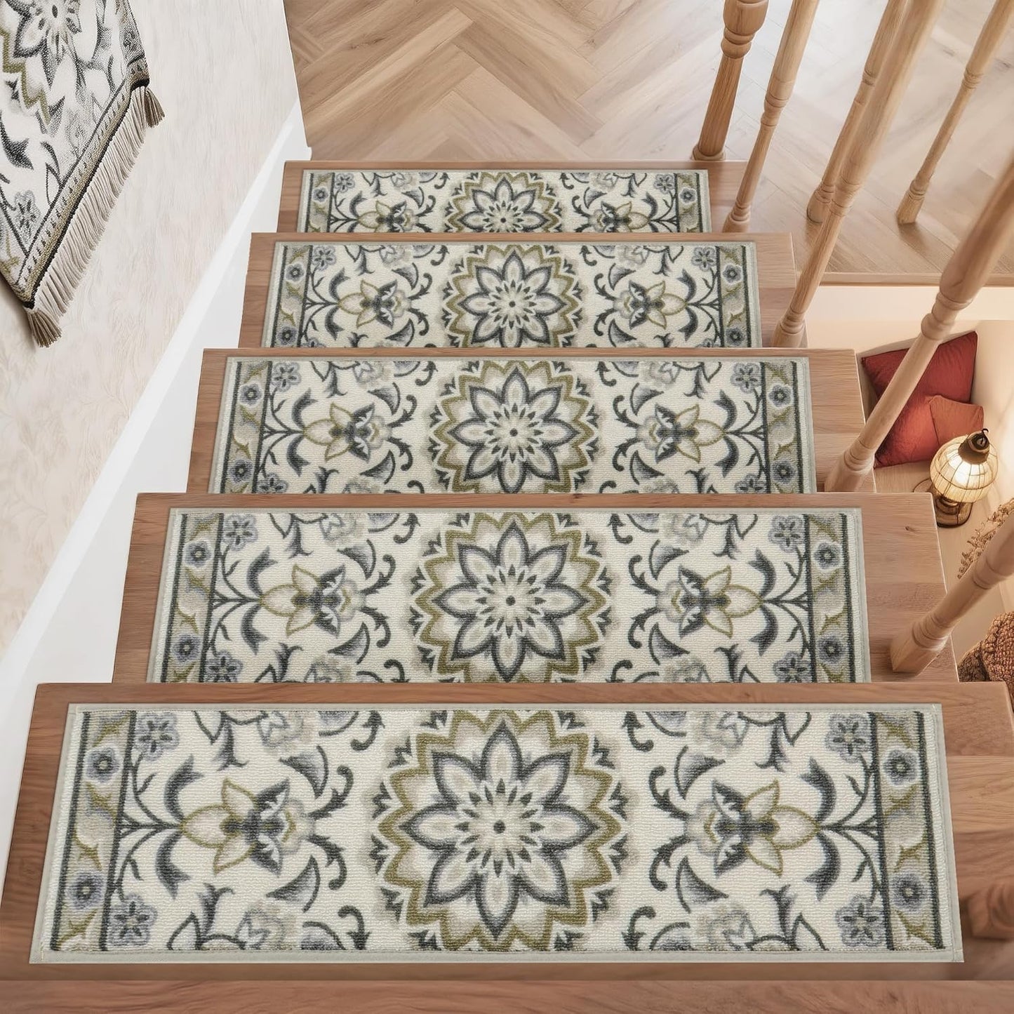 COSY HOMEER Stair Treads for Wooden Steps Non Slip Washable 8" X 30" 4pcs | Self Adhesive,Peel and Stick,Soft Carpet Stair Treads for Kids,Elder,Pet,Residue Free,Reusable Stair Runner,Multi-Surface Use