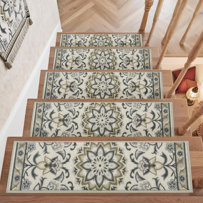 COSY HOMEER Stair Treads for Wooden Steps Non Slip Washable 8" X 30" 4pcs | Self Adhesive,Peel and Stick,Soft Carpet Stair Treads for Kids,Elder,Pet,Residue Free,Reusable Stair Runner,Multi-Surface Use