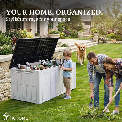 YITAHOME 35 Gallon Outdoor Storage Box | Waterproof Resin Deck Box and Package Delivery with Lockable Lid for Patio Furniture Cushions, Pool Accessories, Garden