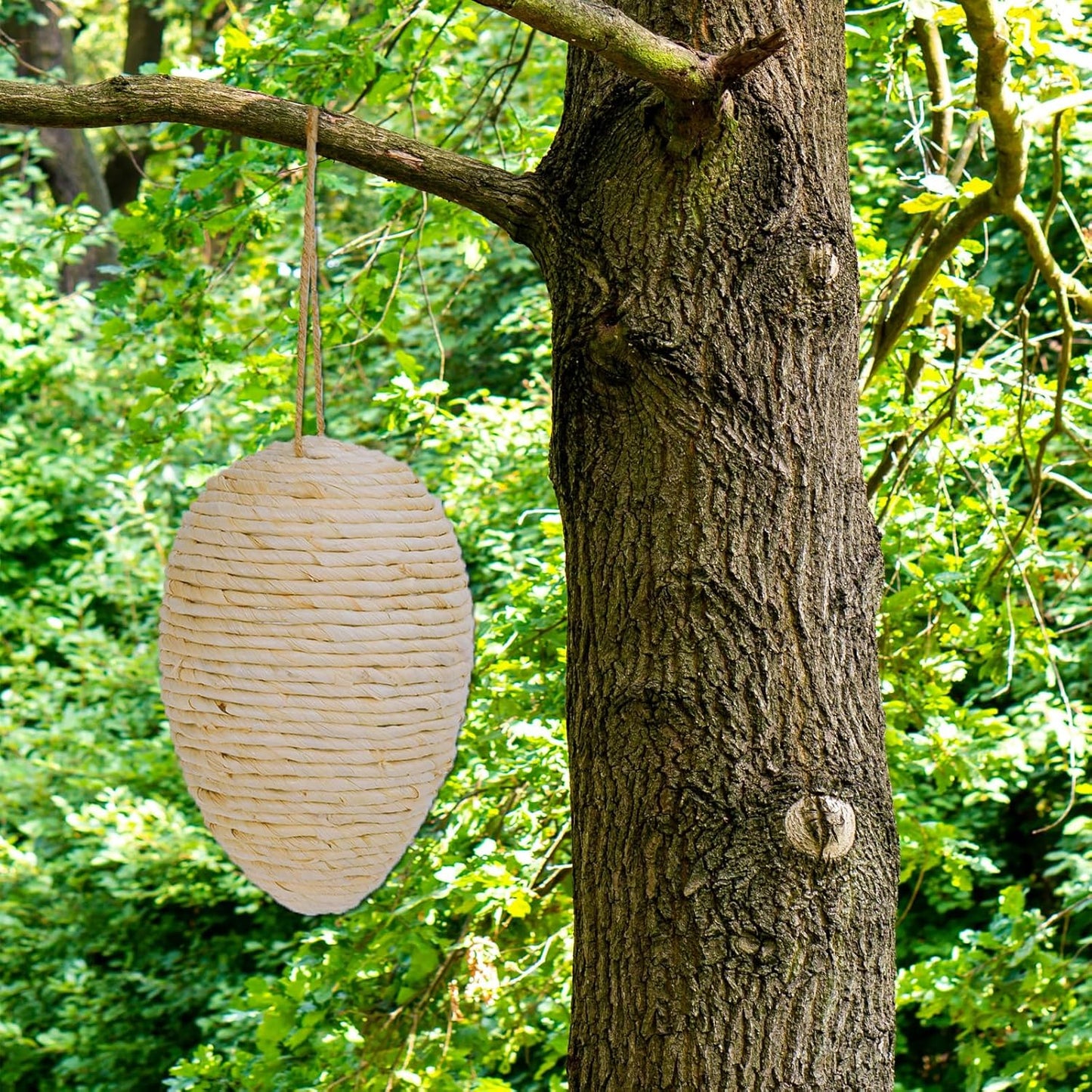 Brownlily Woven Corn Husk Wasp Nest - Sturdy Foam Core Holds Shape, Waterproof Hanging Hornet Deterrent for Patio, Garden, Porch - Rope Woven