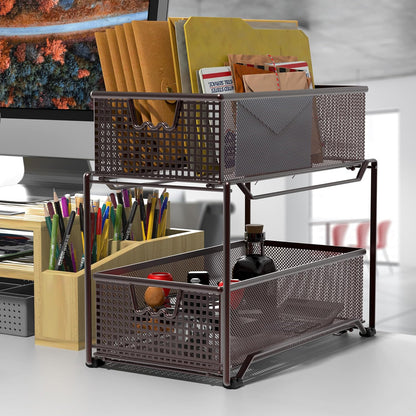 DecoBrothers 2 Tier Bathroom Storage Organizer with Pull-Out Drawer, Silver