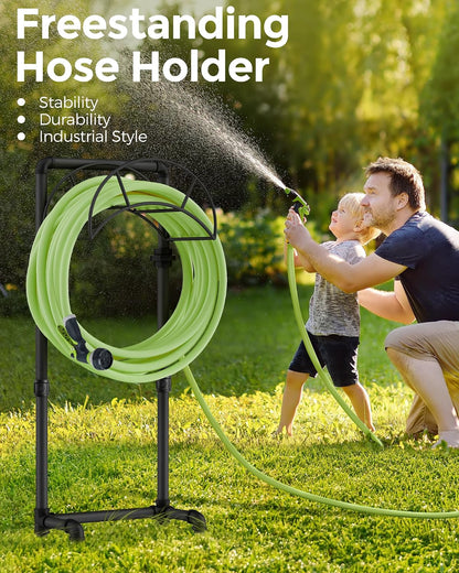 LAND·VOI Freestanding Garden Water Hose Storage Holder Stand for Outside, 160-Ft Hose Heavy Duty Metal Hanger Reel Organizer Outdoor Yard Lawn, Standing Keeper Rack with Ground Stake, Black GHH01B