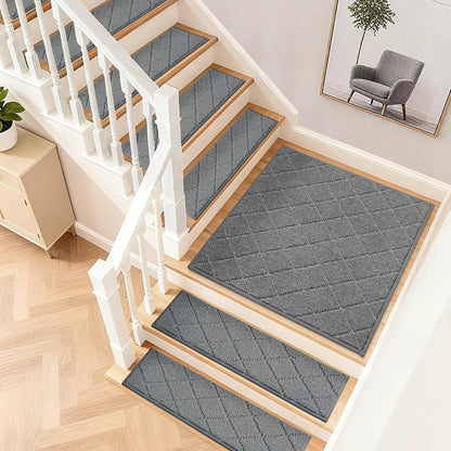 COSY HOMEER Edging Stair Treads Non-Slip Carpet Mat 28inX9in Indoor Stair Runners for Wooden Steps, Edging Stair Rugs for Kids and Dogs, 100% Polyester TPE Backing(4pc, Beige)