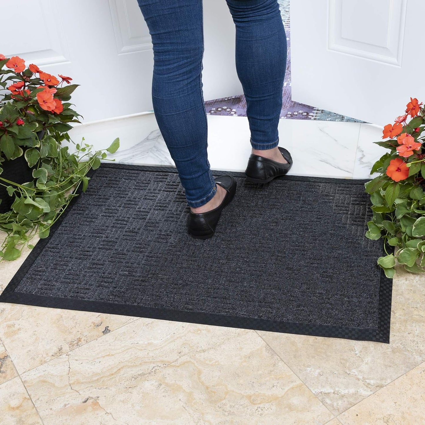 Ottomanson Waterproof Rubber Outdoor Doormat – Heavy-Duty Non-Slip Rubber Floor Mat with Ridge Scraper Pattern, All-Weather Front Door Entry Mat for Mud & Dirt Control – 18" x 30", Black